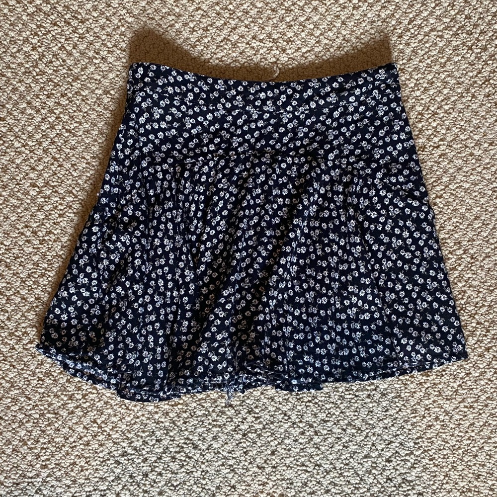 Black Floral Flowy Skirt from Hollister